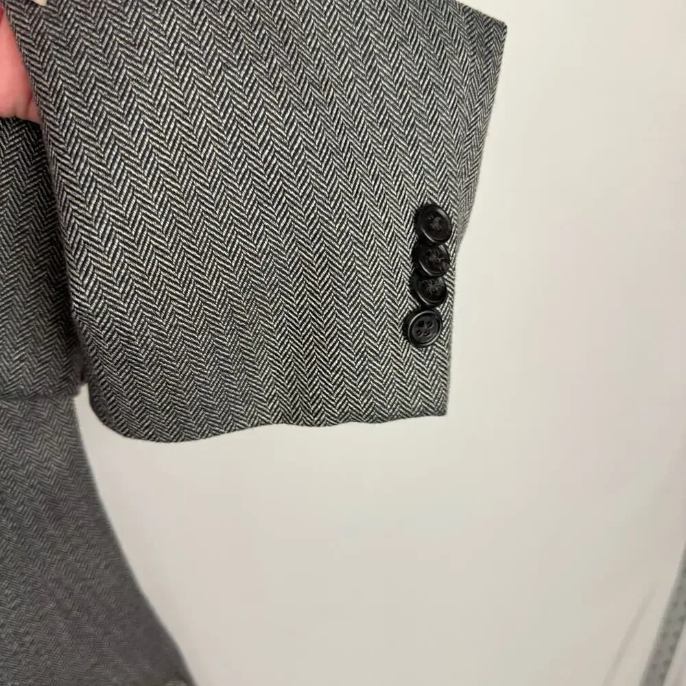 Michael Michael Kors Gray‎ Herringbone Lined Rayon Single Breasted Blazer 46L